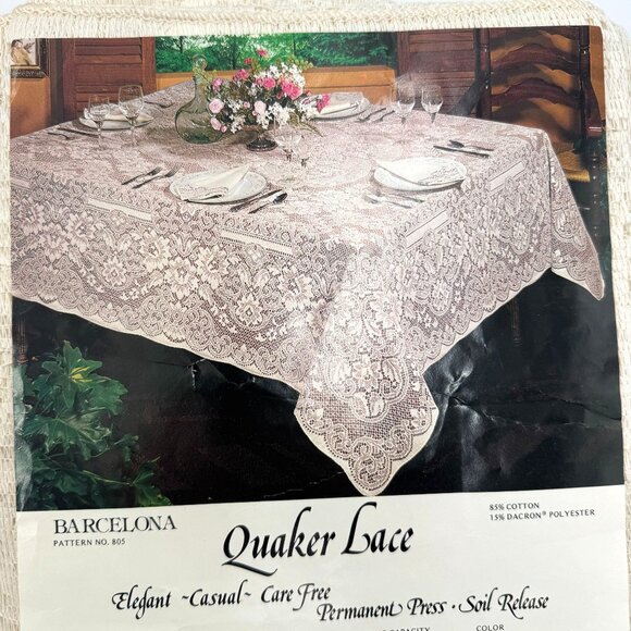 Quaker Lace Tablecloth Barcelona 70x90 Oval/Oblong Natural Made In USA - Picture 12 of 13